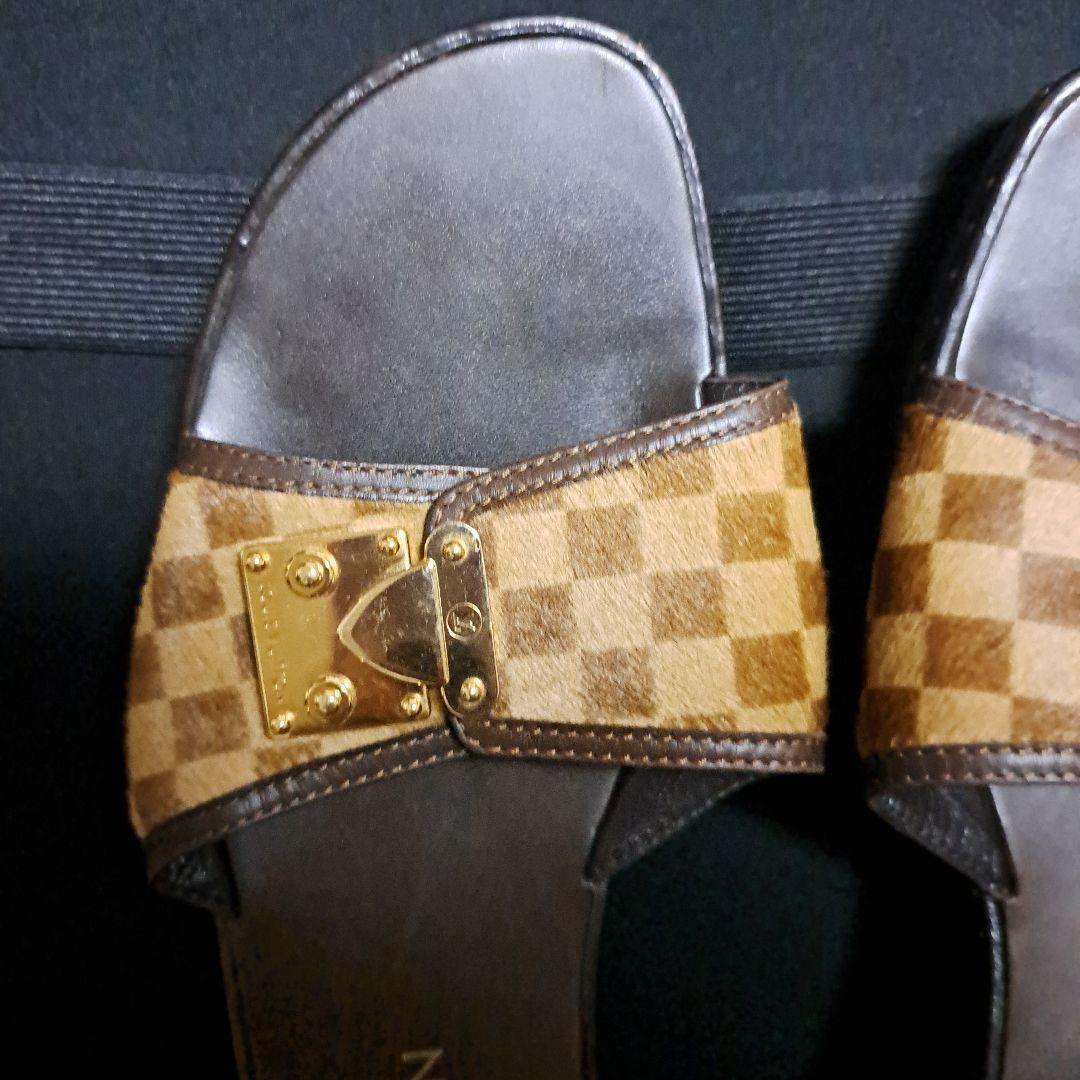 ★セール★Louis Vuitton ダミエ柄 ハラコフラットサンダル