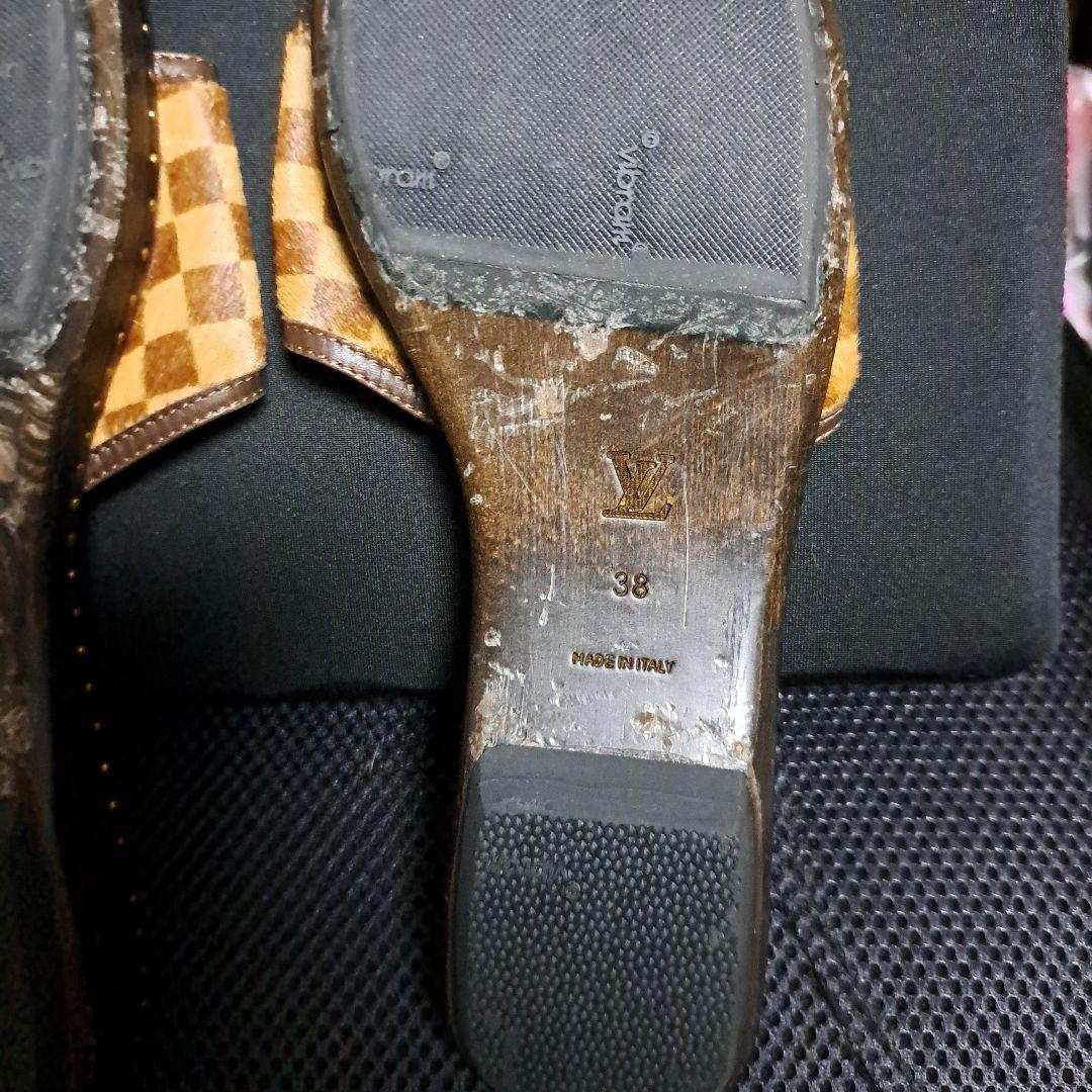 ★セール★Louis Vuitton ダミエ柄 ハラコフラットサンダル