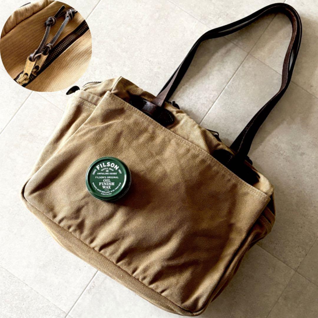 USA製 フィルソン ジッパー トートバッグ タン オイル缶付 肩掛け A4収納