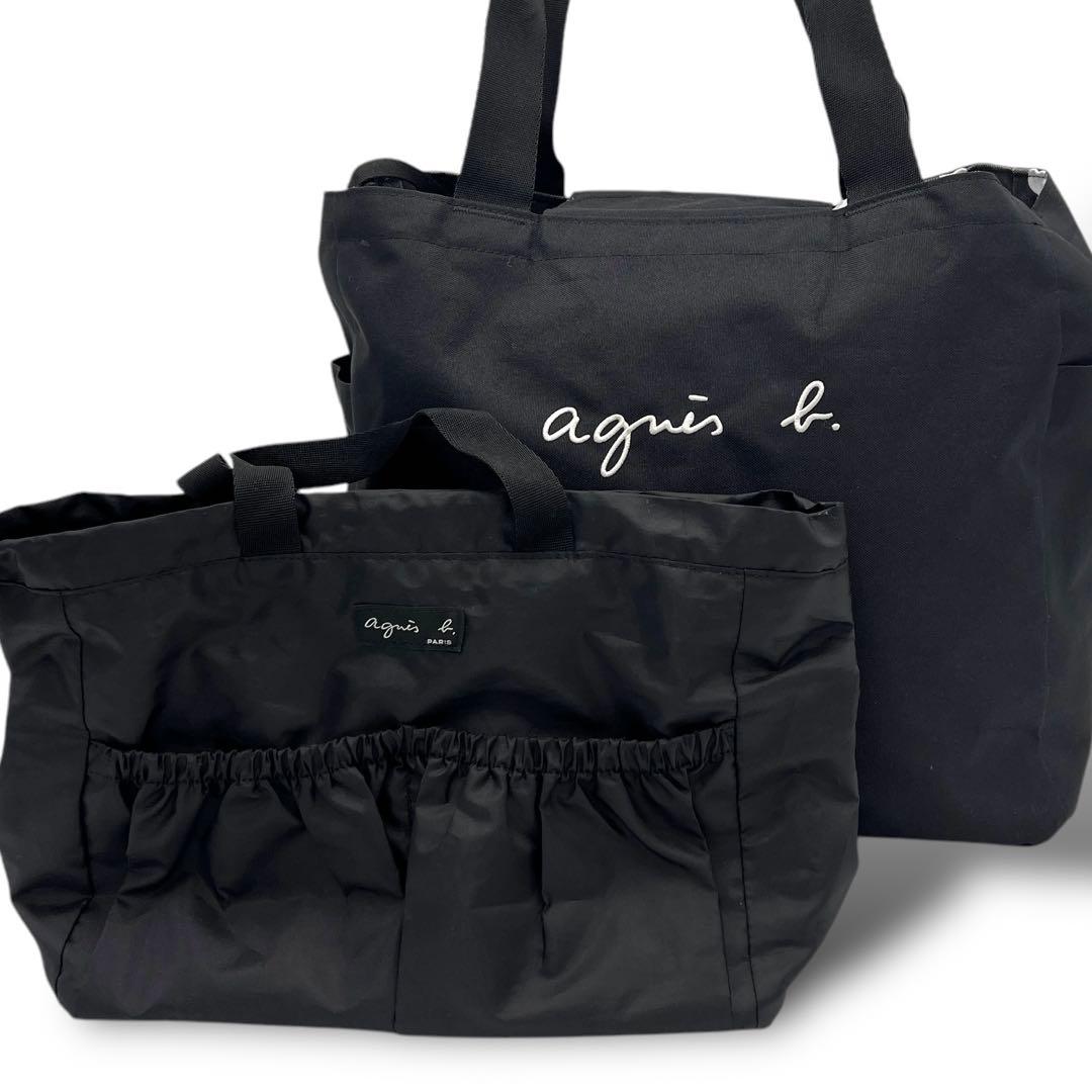 美品 アニエスベー マザーズバッグ トートバッグ 2WAY ブラック 383