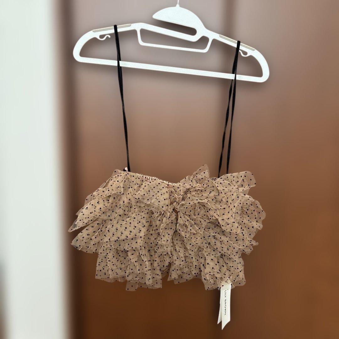 LILY BROWN ベージュ ドット柄 フリル チューブトップ 完売商品