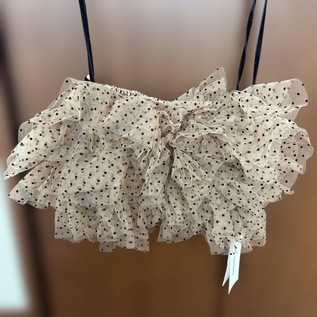 LILY BROWN ベージュ ドット柄 フリル チューブトップ 完売商品