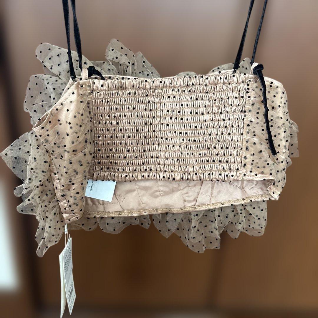 LILY BROWN ベージュ ドット柄 フリル チューブトップ 完売商品