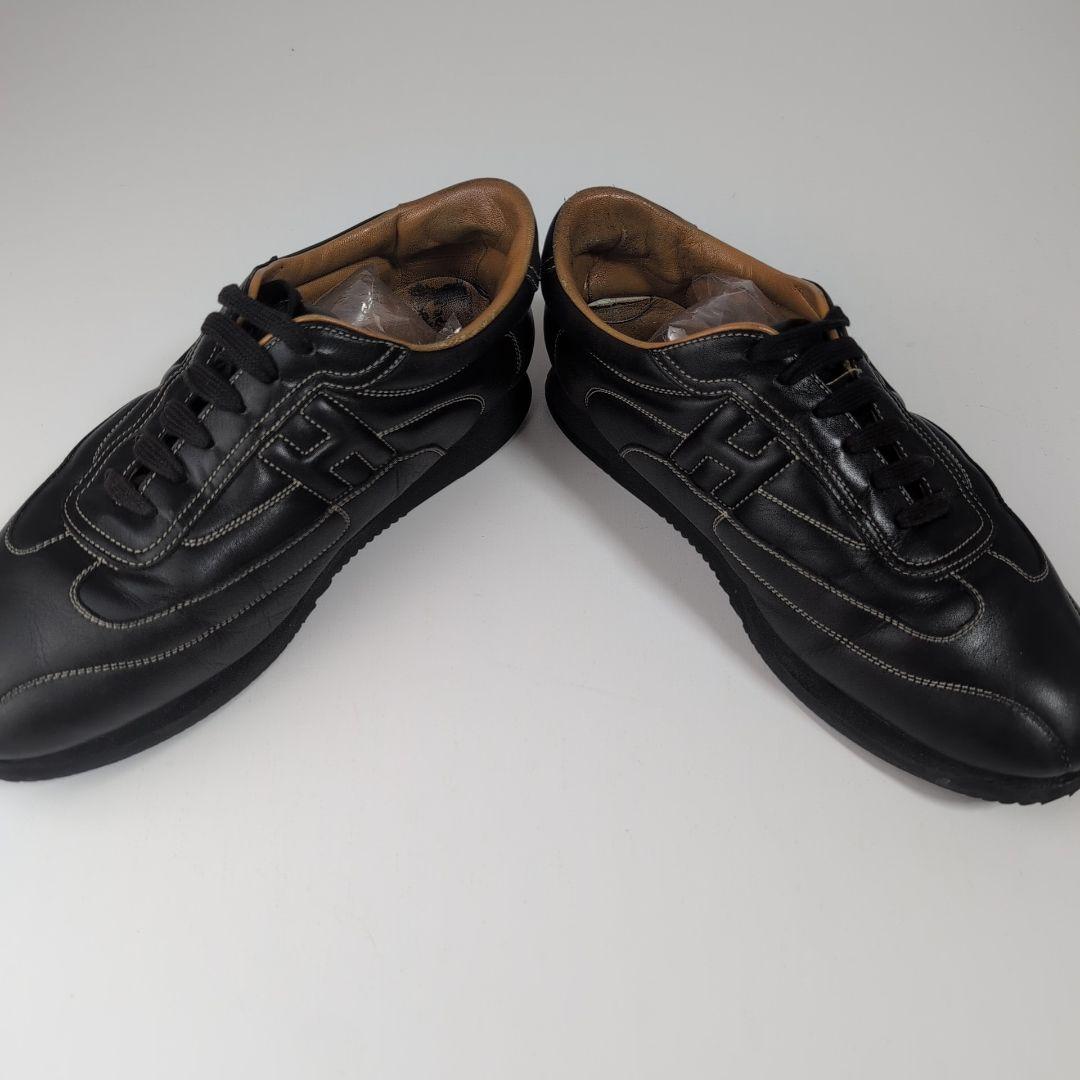 きみこも HERMES エルメス ブラックレザースニーカー