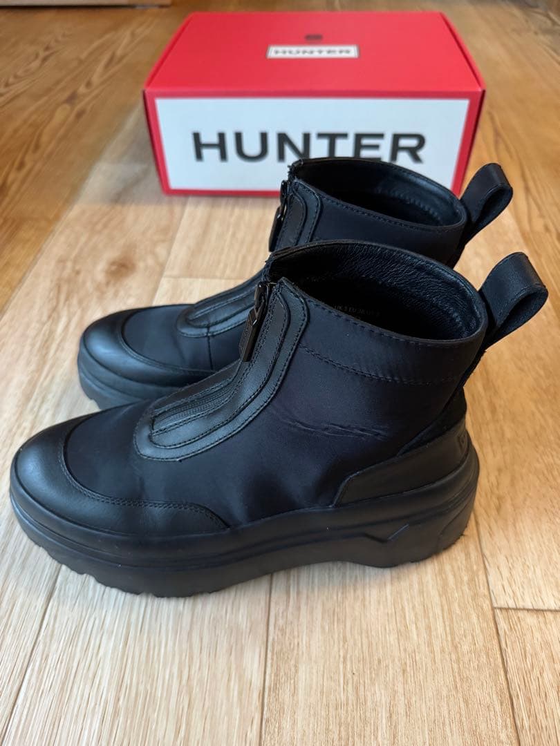 HUNTER ブラック 厚底ショートブーツ防水