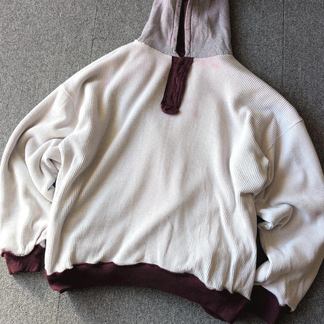 90s ダブルフェイス パーカー ハーフボタン サーマル 古着 XL オールド