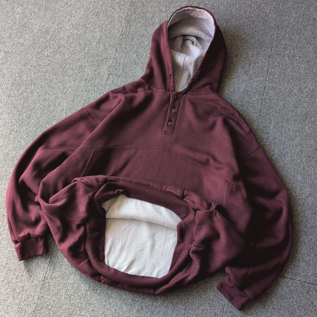 90s ダブルフェイス パーカー ハーフボタン サーマル 古着 XL オールド