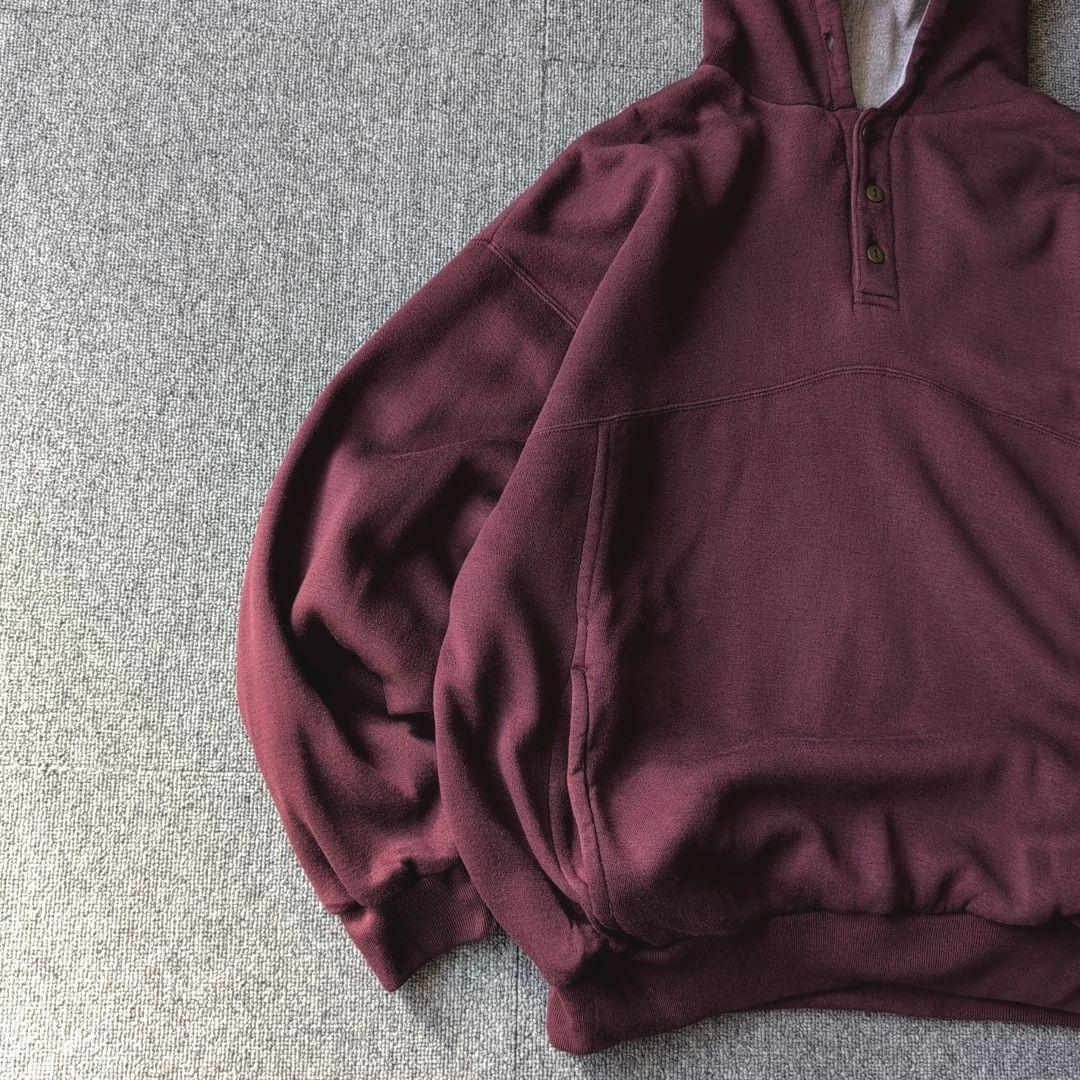 90s ダブルフェイス パーカー ハーフボタン サーマル 古着 XL オールド