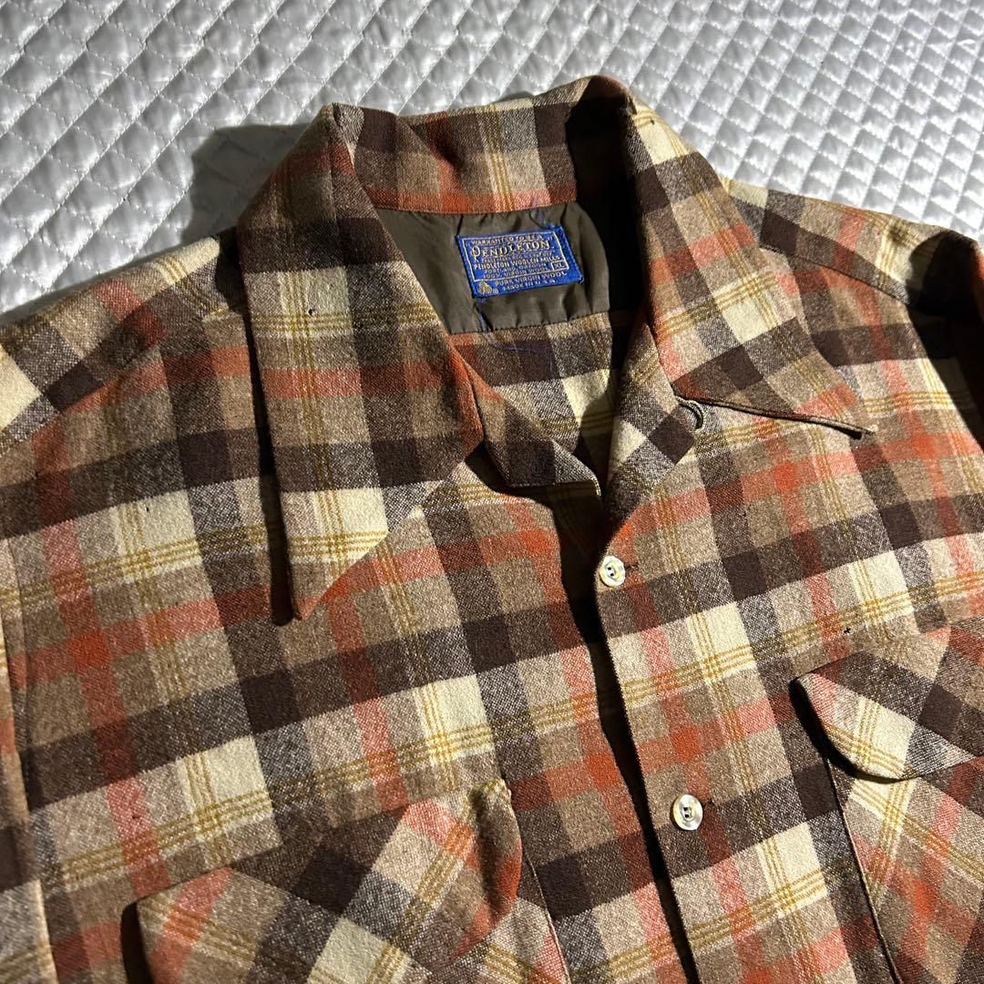 し*う様 70s USA製 ペンドルトン ウールチェックボードシャツ 開襟 vi