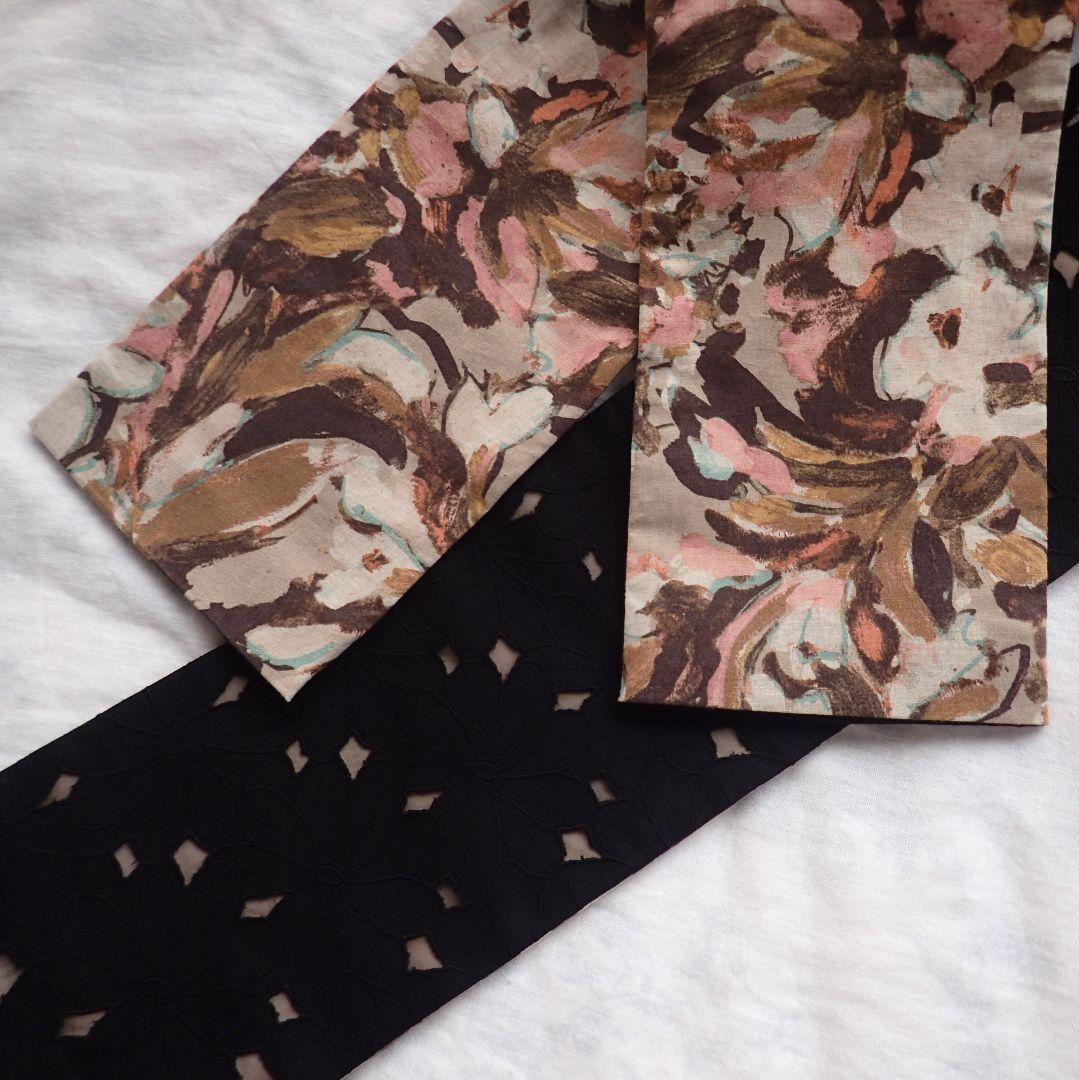 m*　ハンドメイド半幅帯No,48＋黒レース半襟　おまとめ