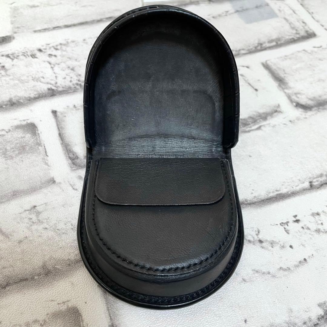 未使用級✨サンローラン　ケース　馬蹄型　クロコ型押し　黒