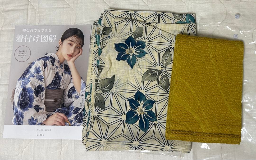 ゆかた館グレース　こだわり浴衣セット　花柄浴衣・帯セット（着付け図解付き）