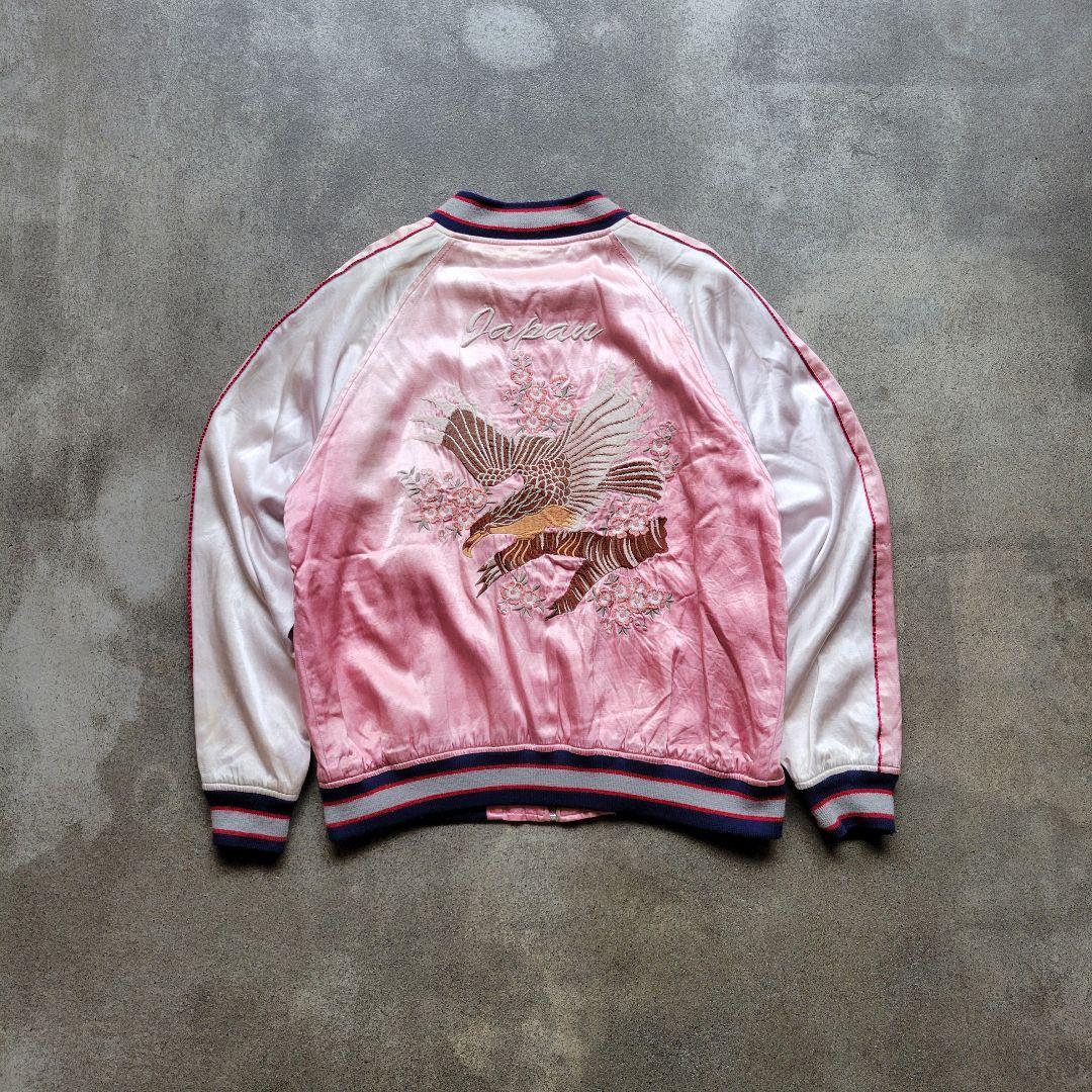 HOUSTON スカジャン サテン ピンク 和柄 鷲 桜 鷹