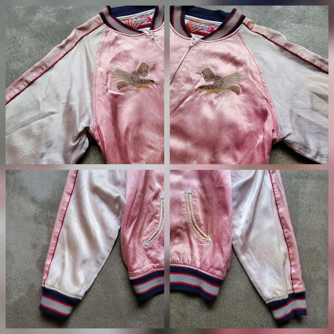 HOUSTON スカジャン サテン ピンク 和柄 鷲 桜 鷹