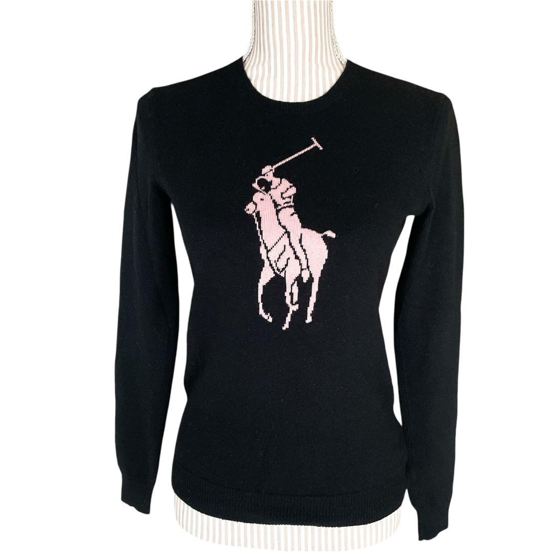 極美品✨ラルフローレン 黒タグ カシミヤ100% ビッグポニー ニット M 黒