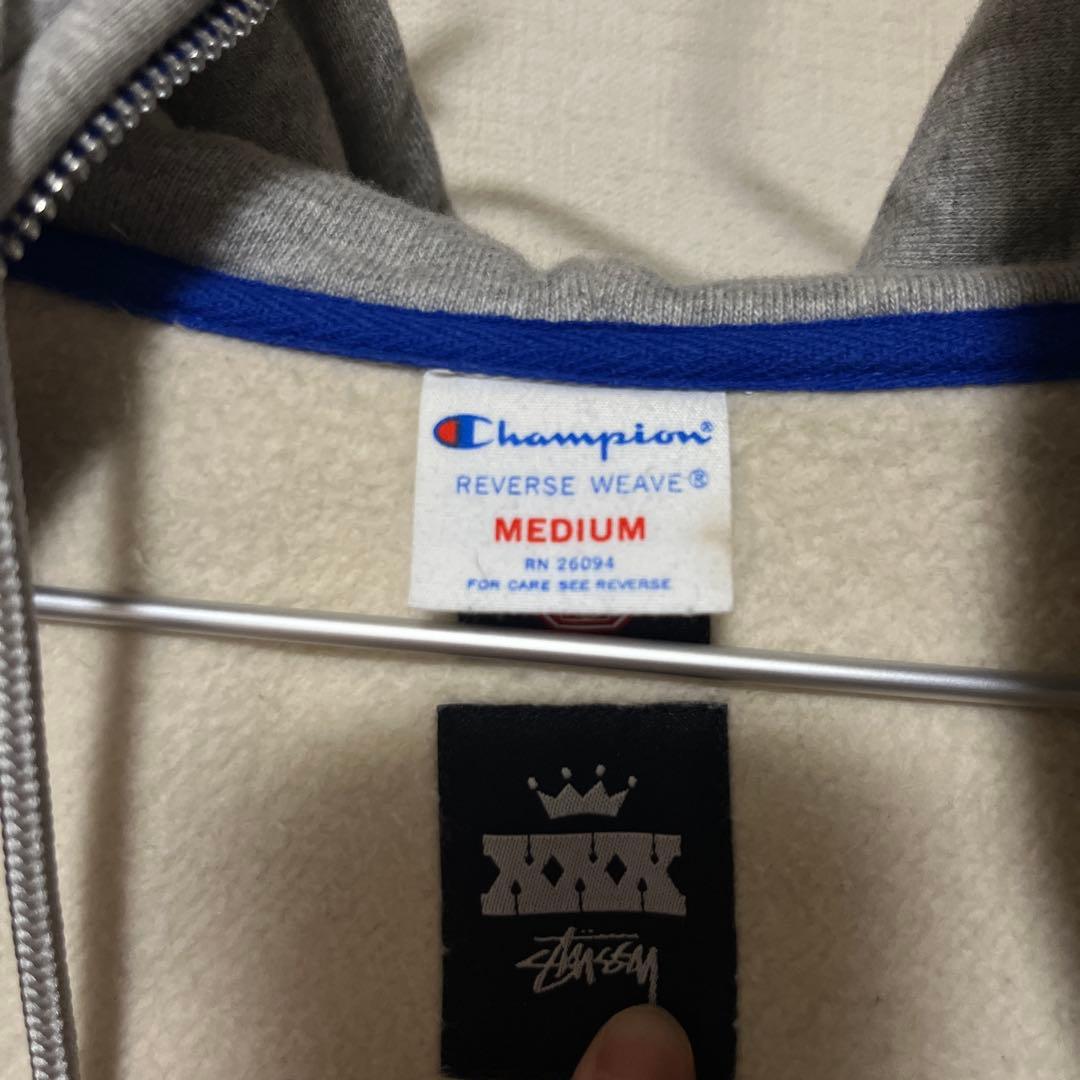 stussy champion コラボ　グレーダブルジップパーカー　厚手　裏起毛