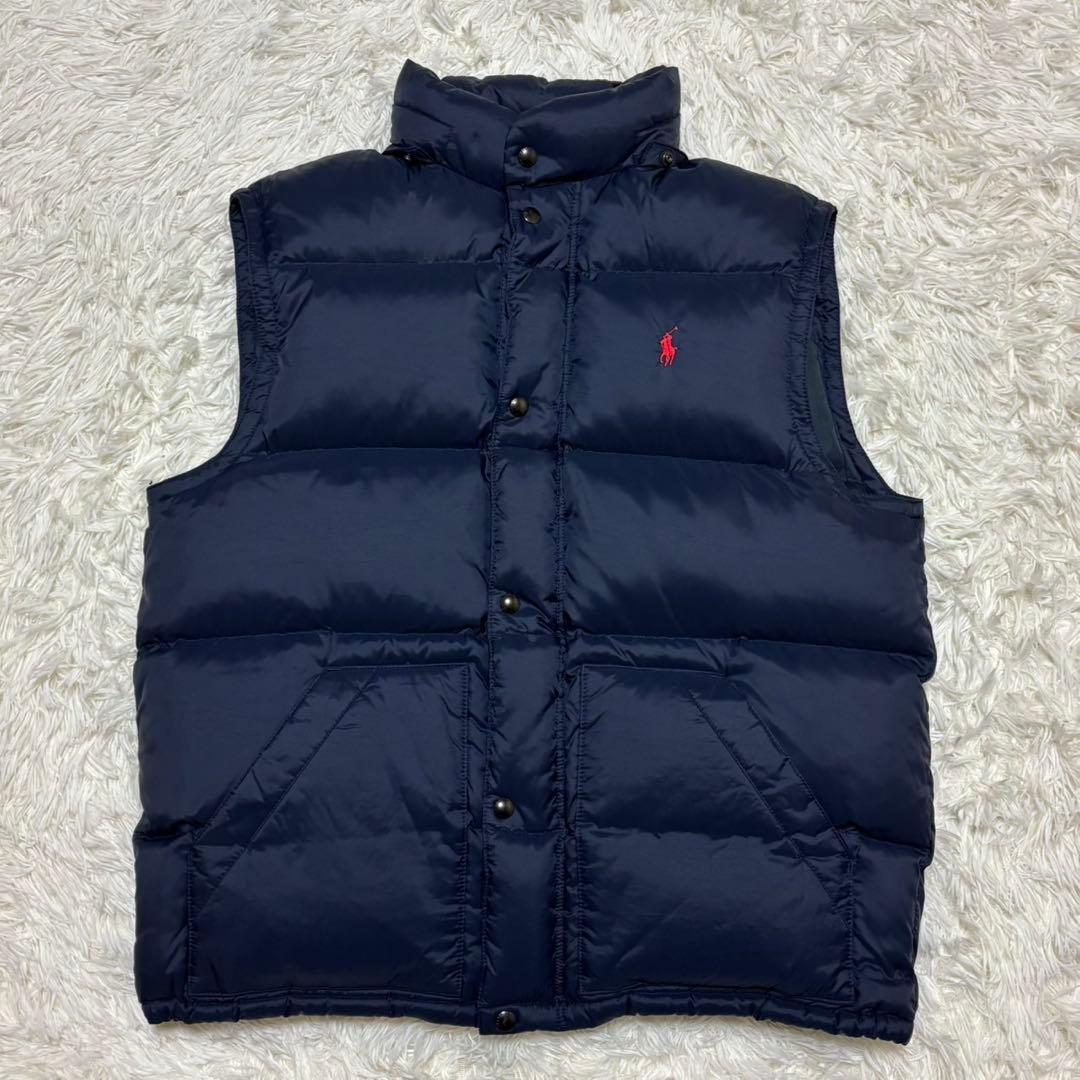 【ポロバイラルフローレン】ダウンベスト　2way ポニー刺繍　ネイビー L