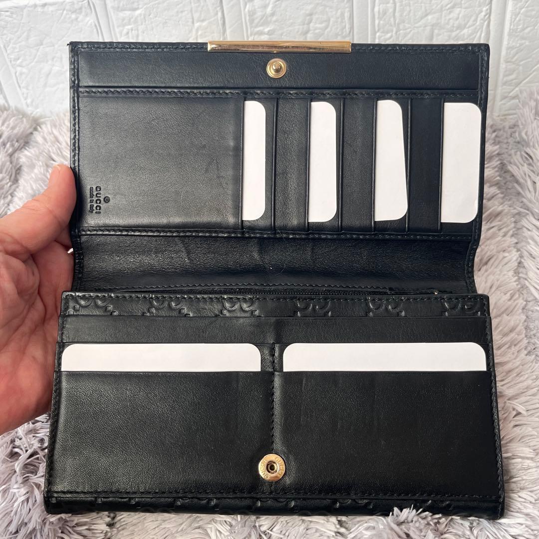 美品✨GUCCI シマ　ロゴプレート　ブラック　メンズ　レザー　長財布