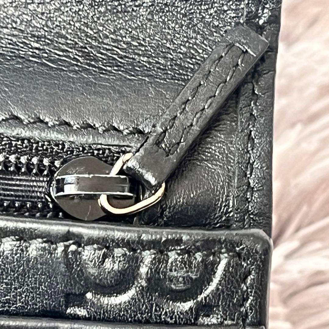 美品✨GUCCI シマ　ロゴプレート　ブラック　メンズ　レザー　長財布