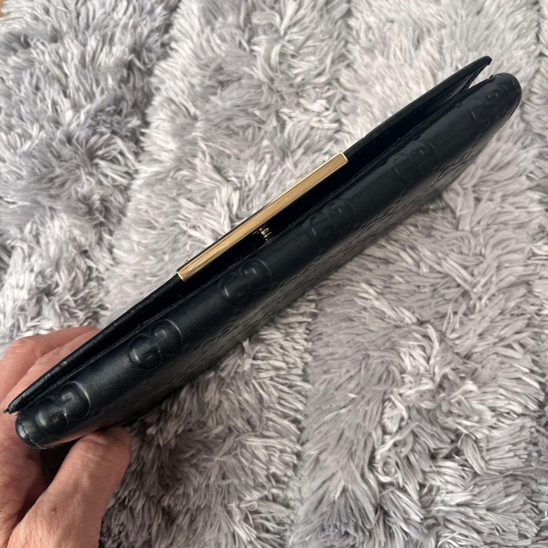 美品✨GUCCI シマ　ロゴプレート　ブラック　メンズ　レザー　長財布