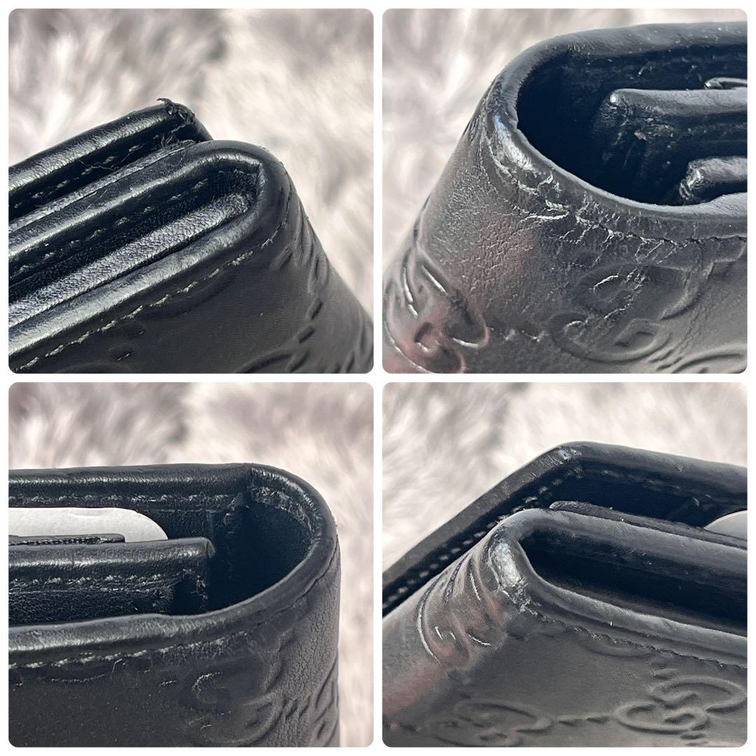 美品✨GUCCI シマ　ロゴプレート　ブラック　メンズ　レザー　長財布