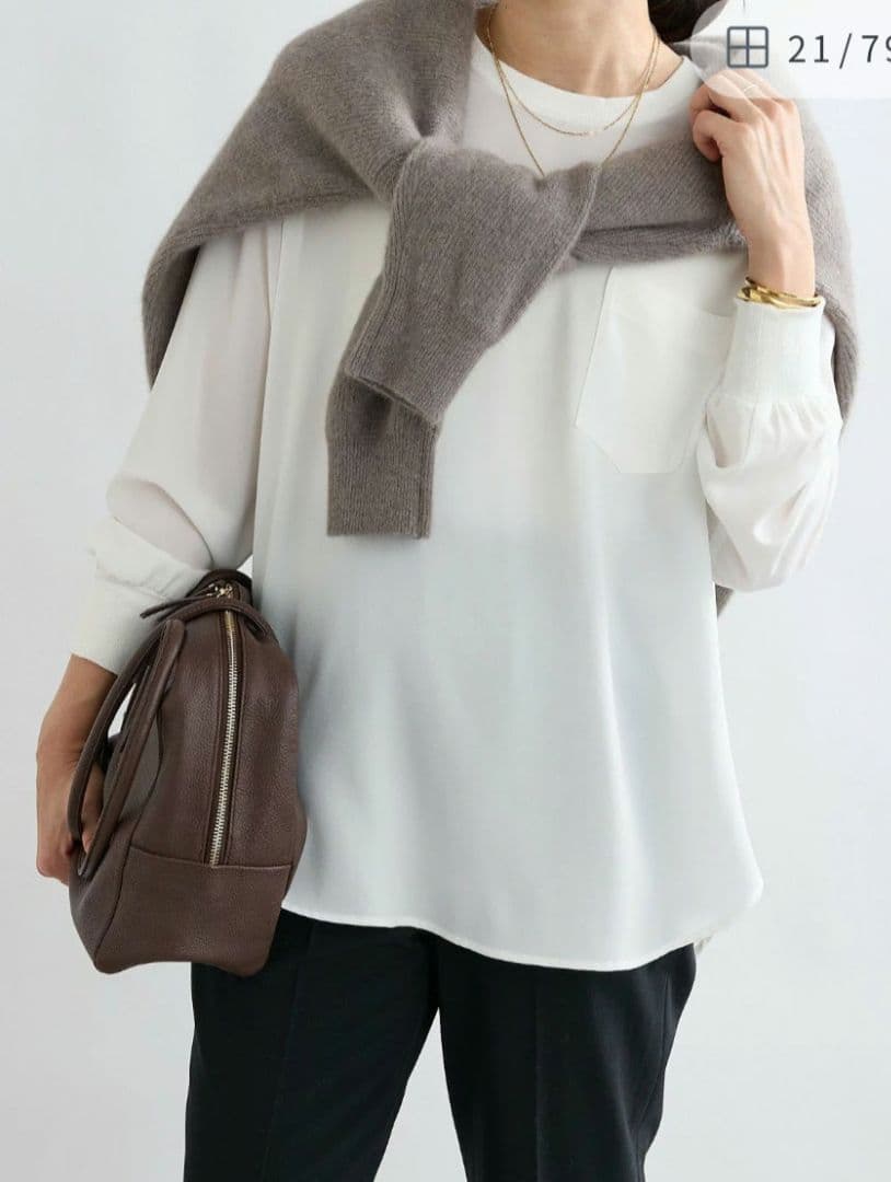 Moomin★新品 リブドロワ ジョーゼットポケットブラウス