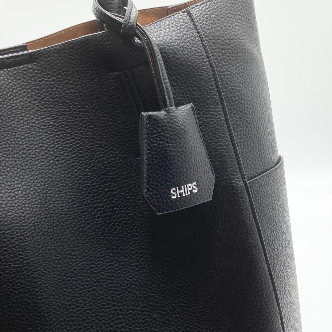 未使用級　SHIPS ヴァーティカル トートバッグ　メンズ　レザー　ブラック