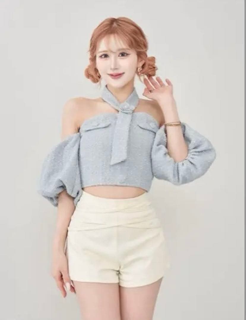 水色オフショルダートップス ダーリッチ