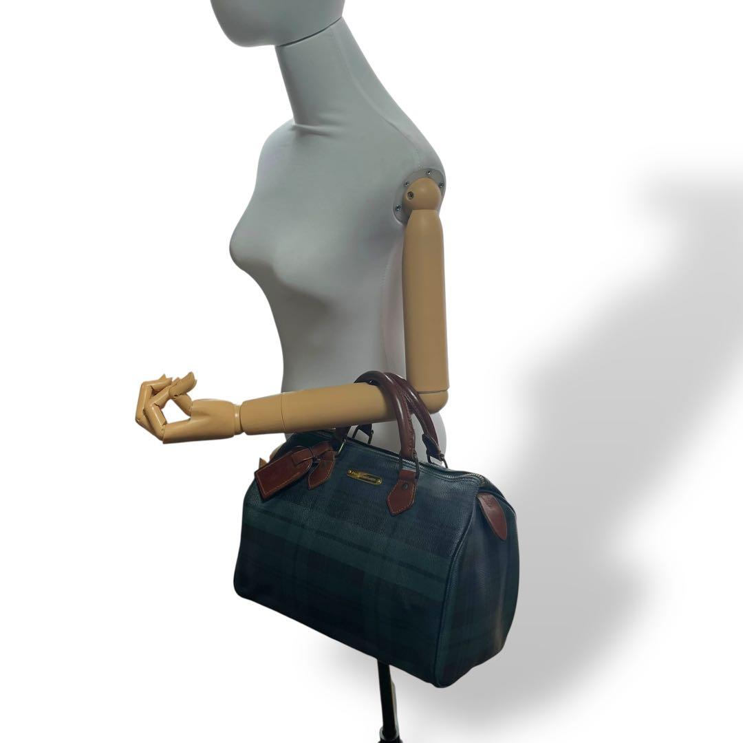 美品 ポロラルフローレン ハンドバッグ ミニボストン グリーン チェック