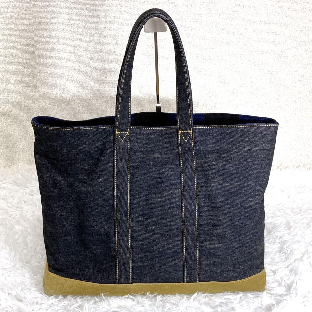 【極美品】クッシュマン リバーシブル デニム チェック トートバッグ ラージ