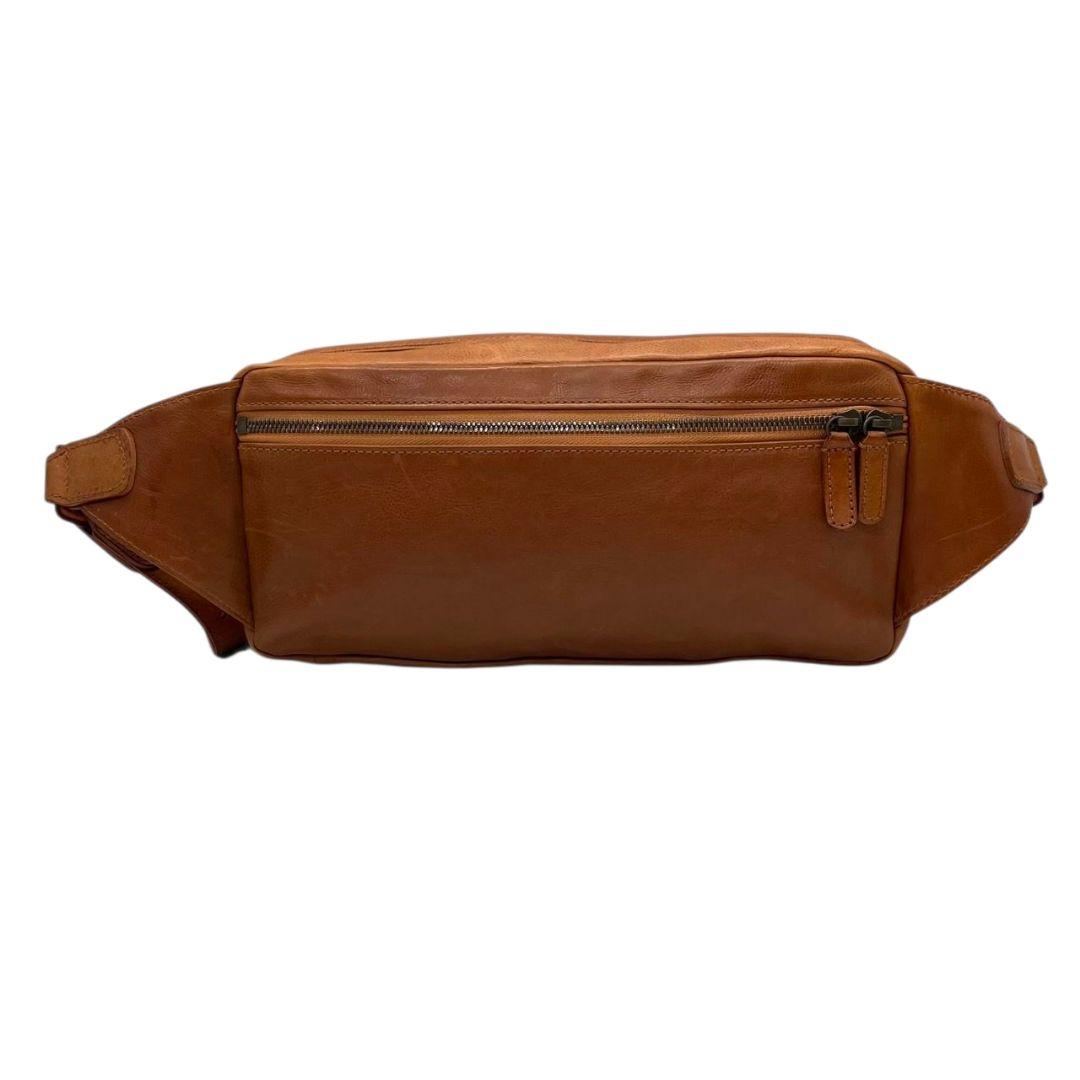美品　ゲンテン　ボディバッグ　茶　ウエストポーチ　フラップ　レザー　s65
