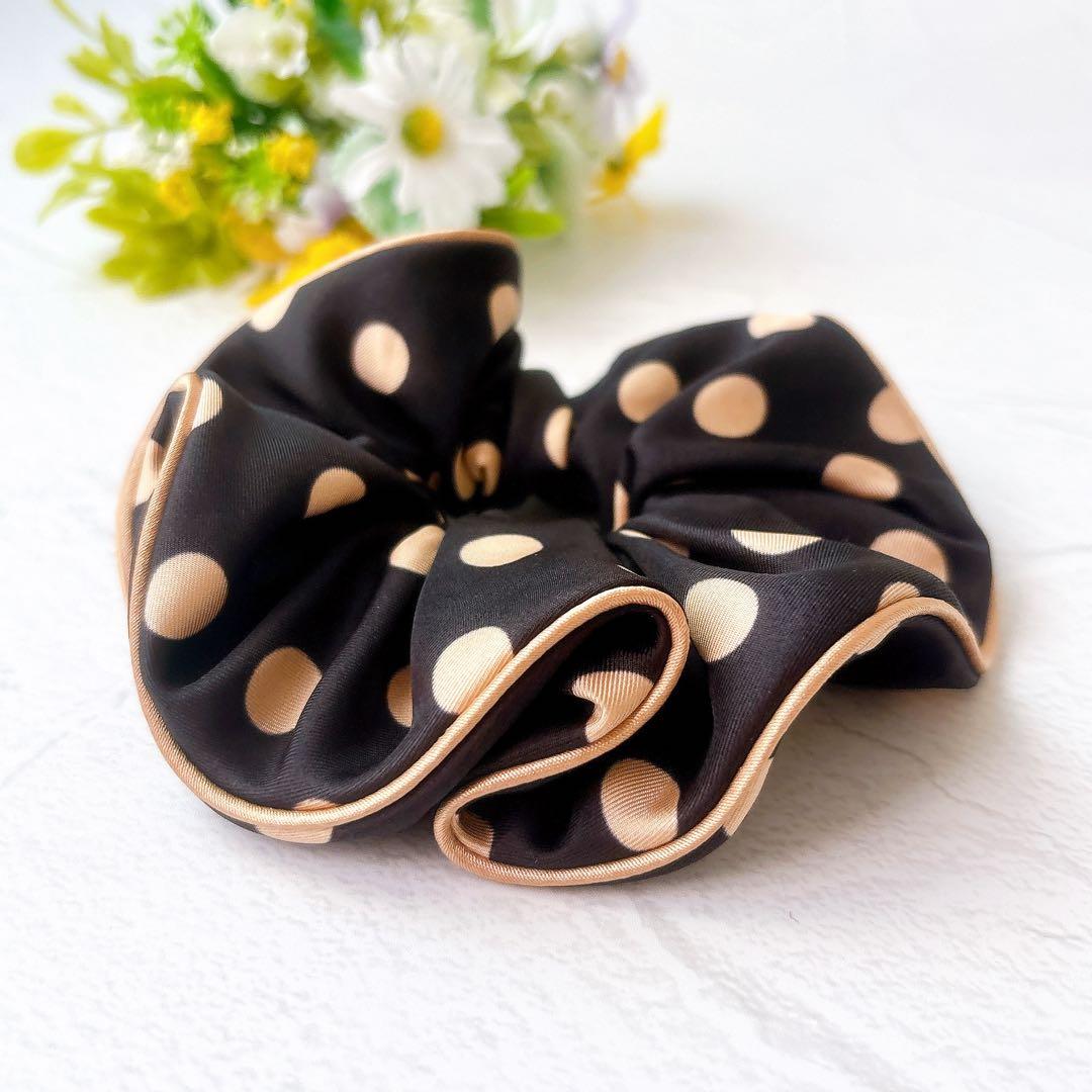 美品 Alexandre De Paris シルク ポルカドット シュシュ 黒