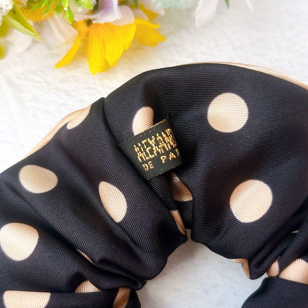 美品 Alexandre De Paris シルク ポルカドット シュシュ 黒