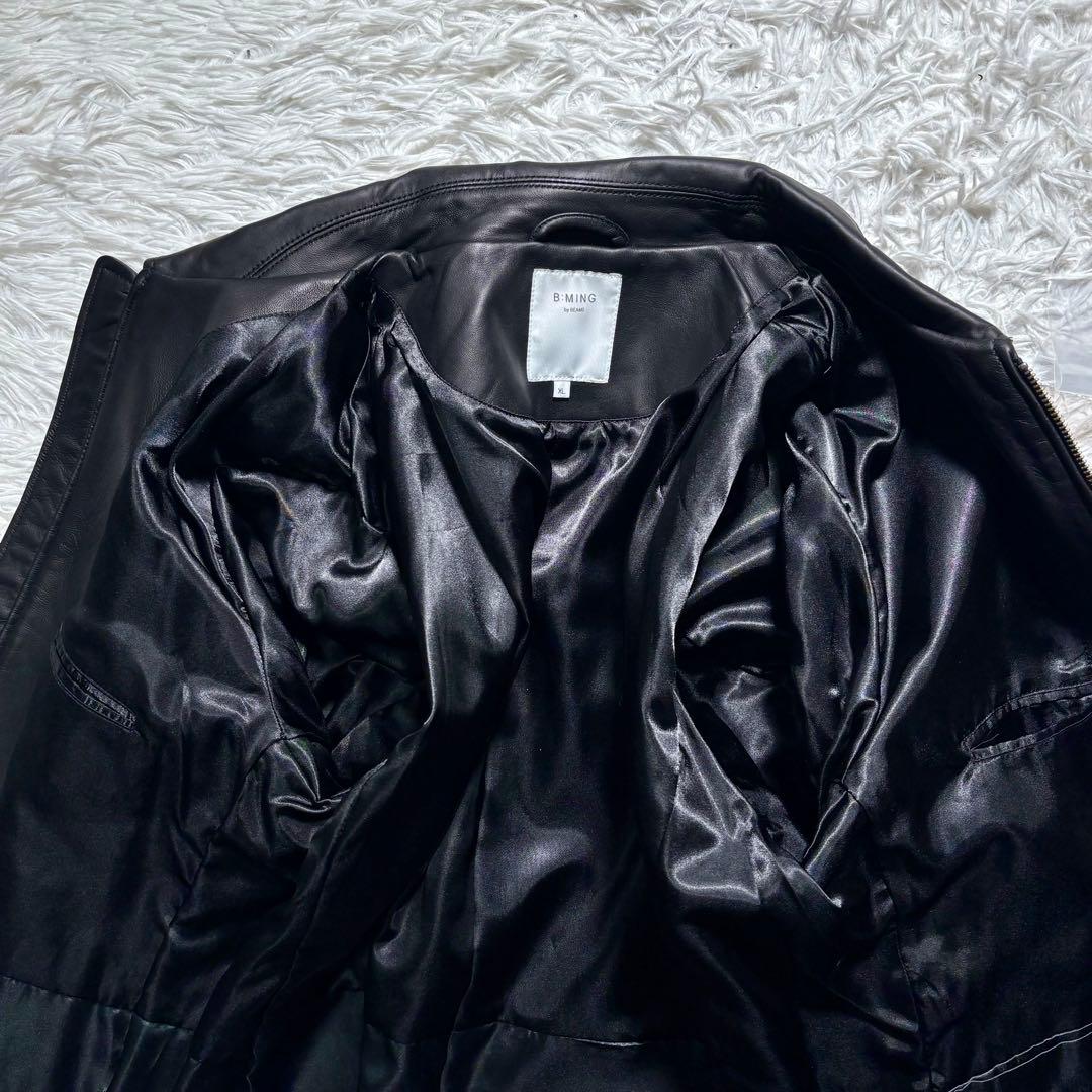 【美品】BEAMS 羊革　シングルライダースジャケット　黒　シープレザー　XL