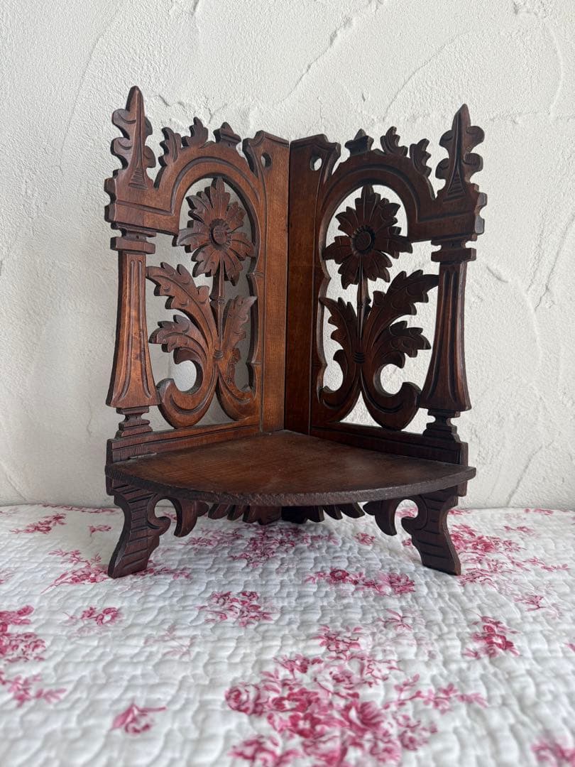 フランスアンティーク　木製コーナーシェルフ　折りたたみ式