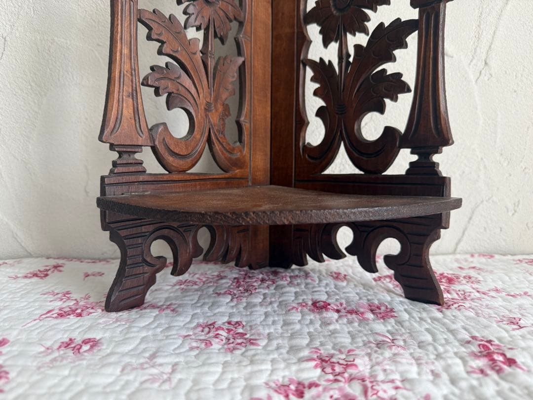 フランスアンティーク　木製コーナーシェルフ　折りたたみ式