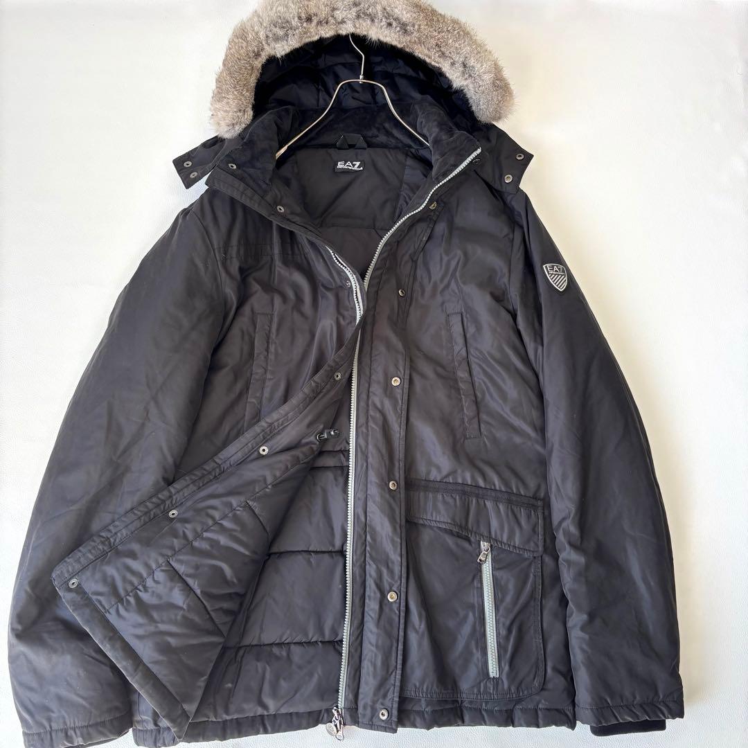 【美品/希少XL】エンポリオアルマーニ 中綿 コート ファー フード脱着可 黒