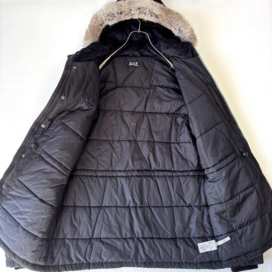 【美品/希少XL】エンポリオアルマーニ 中綿 コート ファー フード脱着可 黒