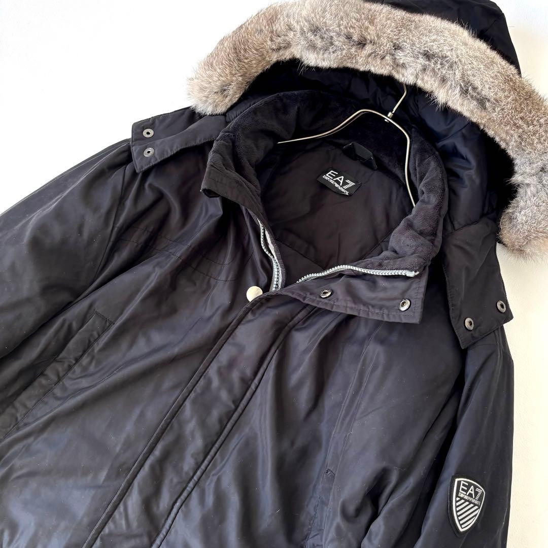【美品/希少XL】エンポリオアルマーニ 中綿 コート ファー フード脱着可 黒
