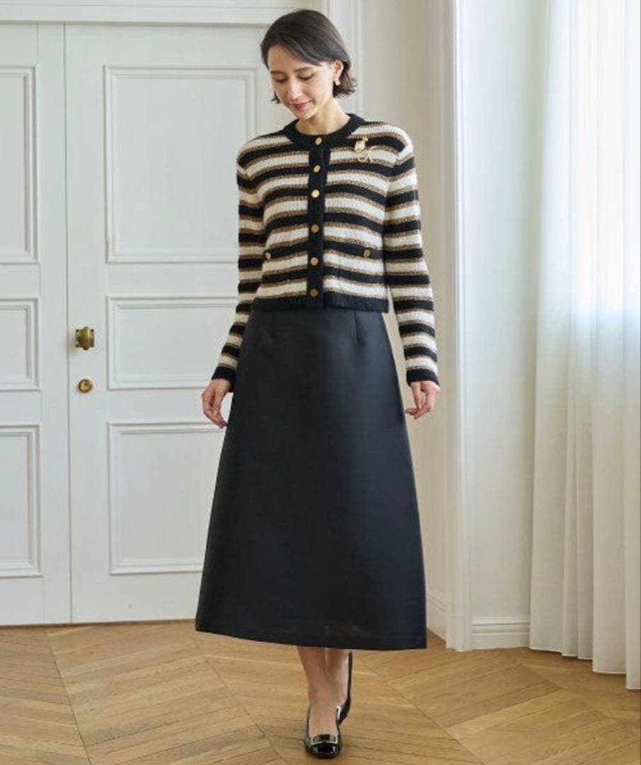 極美品 アナイ シルキーダブルクロスＡライン スカート ブラック 36 S