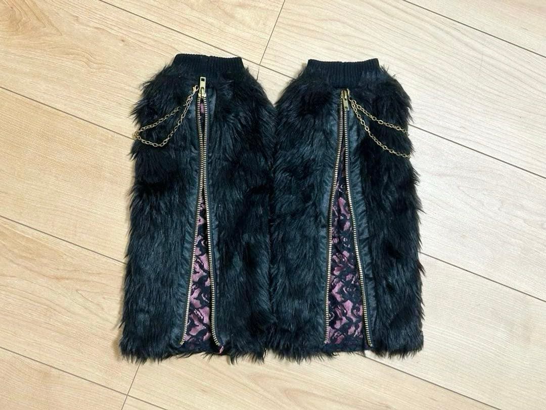 GOLDS♡チェーン付き♡ファー♡レッグカバー♡ZIP♡総レース♡黒×ピンク