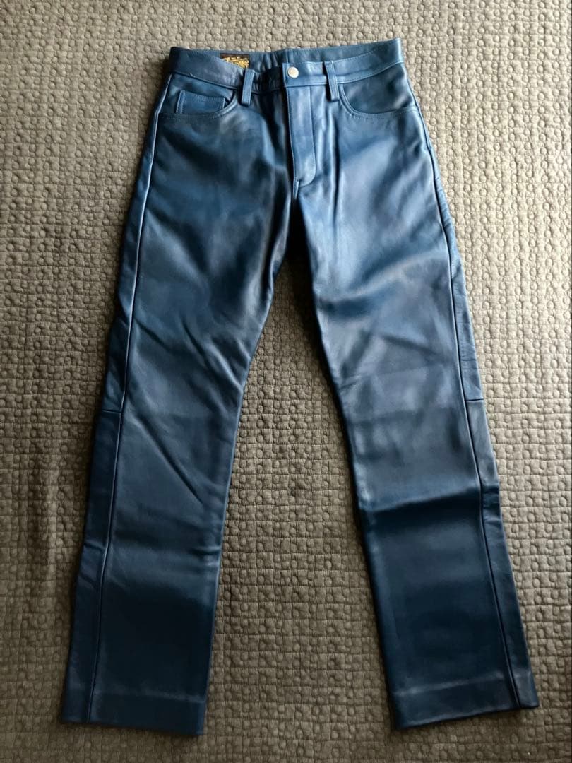 JOHNBULL ジョンブル　レザーパンツ　w30 ブルーレアカラー　美品