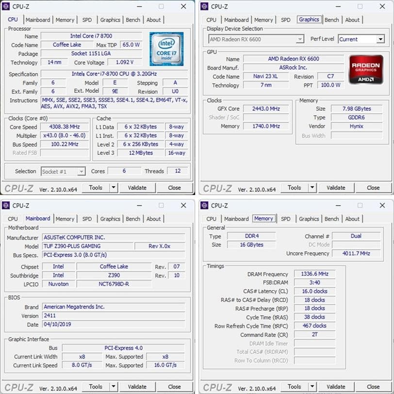 ゲーミングPC/Core i7 8700/RX6600/メモリ16GB
