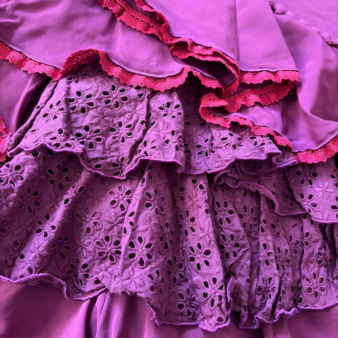 SONIA JOHNES ワイン×濃ピンクレース　フラメンコ衣装