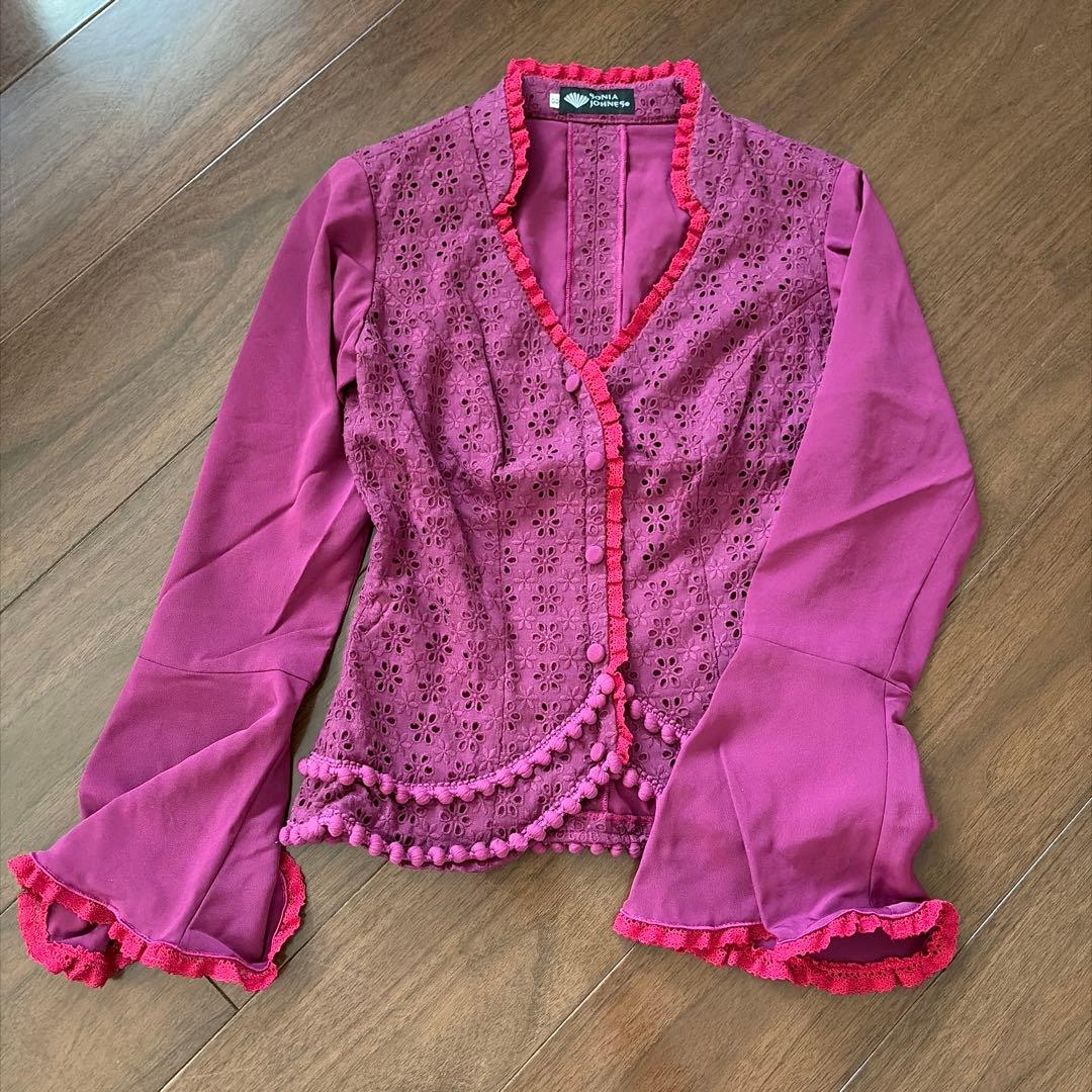 SONIA JOHNES ワイン×濃ピンクレース　フラメンコ衣装