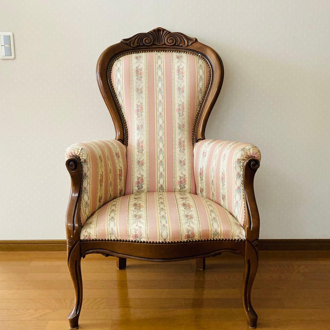 ꧁姫家具꧂ ロココ様式　木製花柄アームチェア　一人掛けソファー　猫脚　シングル