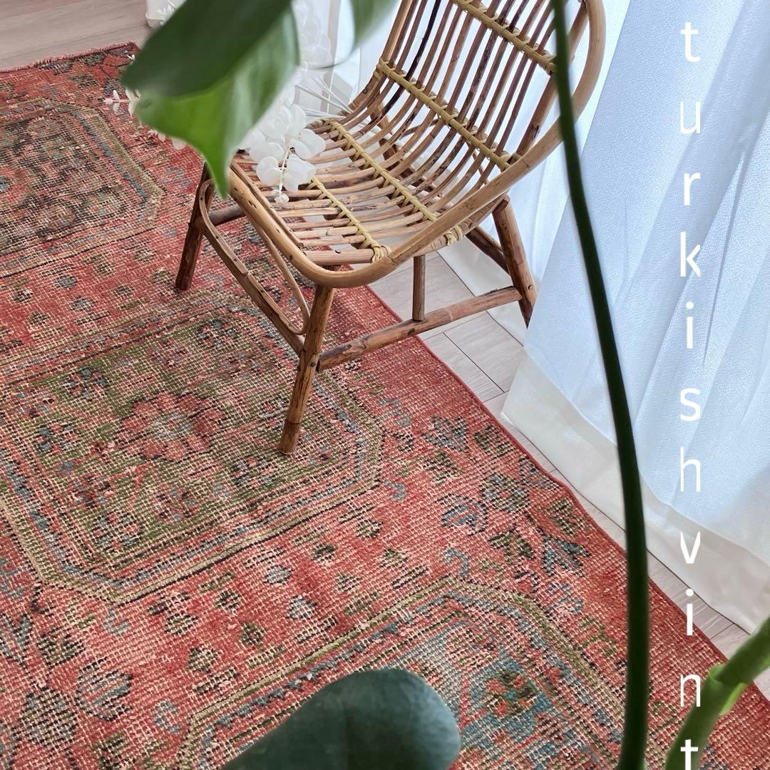 シャビーオレンジ78×190/ 3Box ブルーグリーン　トルコヴィンテージラグ