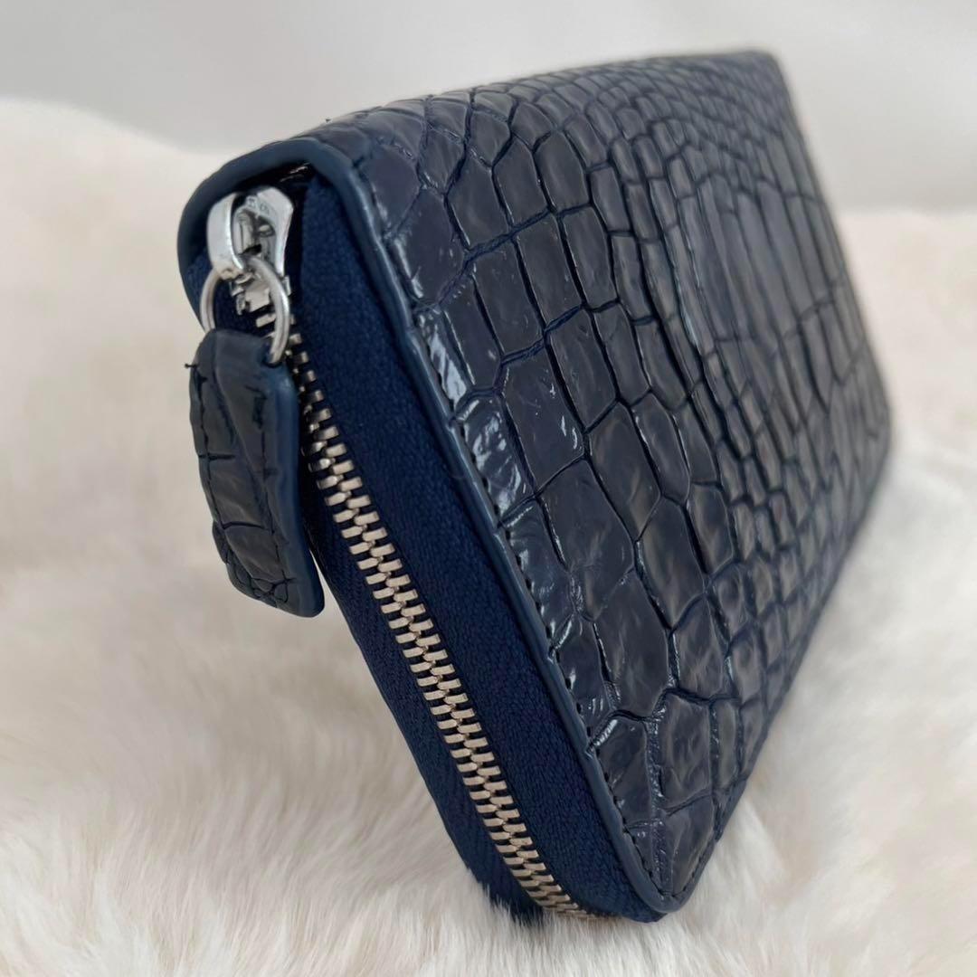 高級 クロコダイル crocodile 長財布 クロコ財布 男女兼用 ネイビー