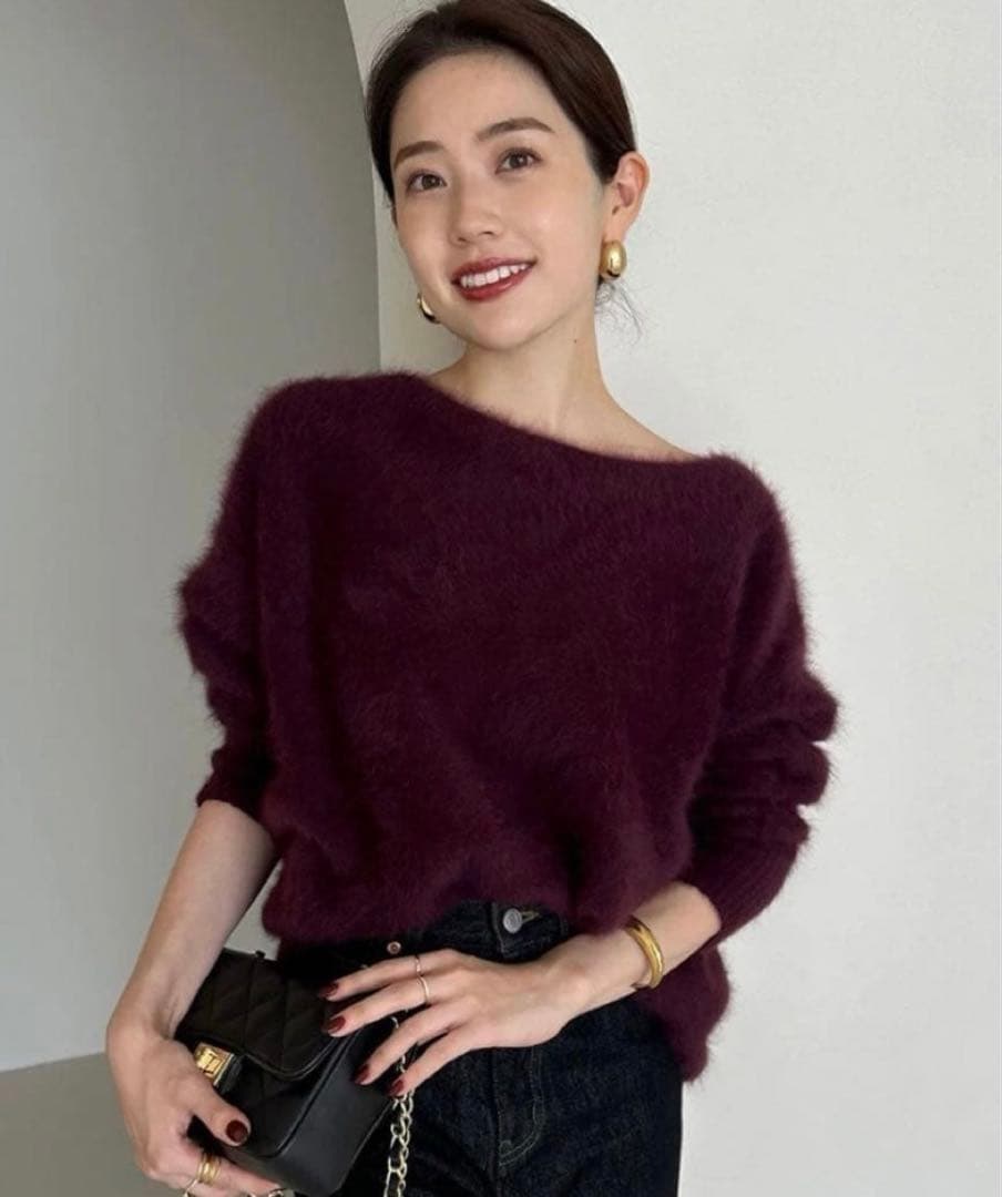 anuans ラクーンボートネックニットプルオーバー