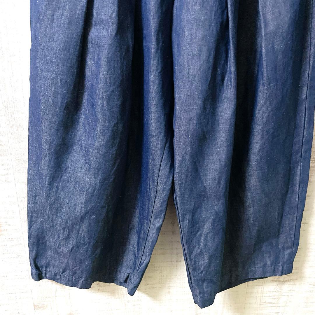 【新品】 ミズイロインド リネン ガウチョ バルーン ワイド パンツ プリーツ